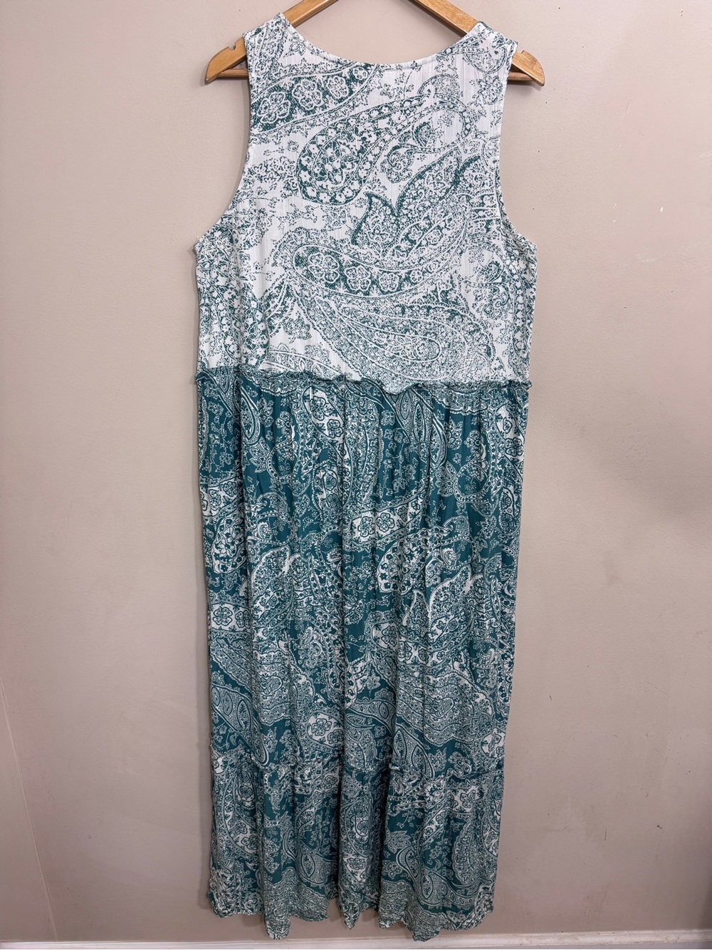 Wonderly Sleeveless Green Blue Paisley Tie-Front Maxi Dress size XL Cottagecore - Picture 2 of 12